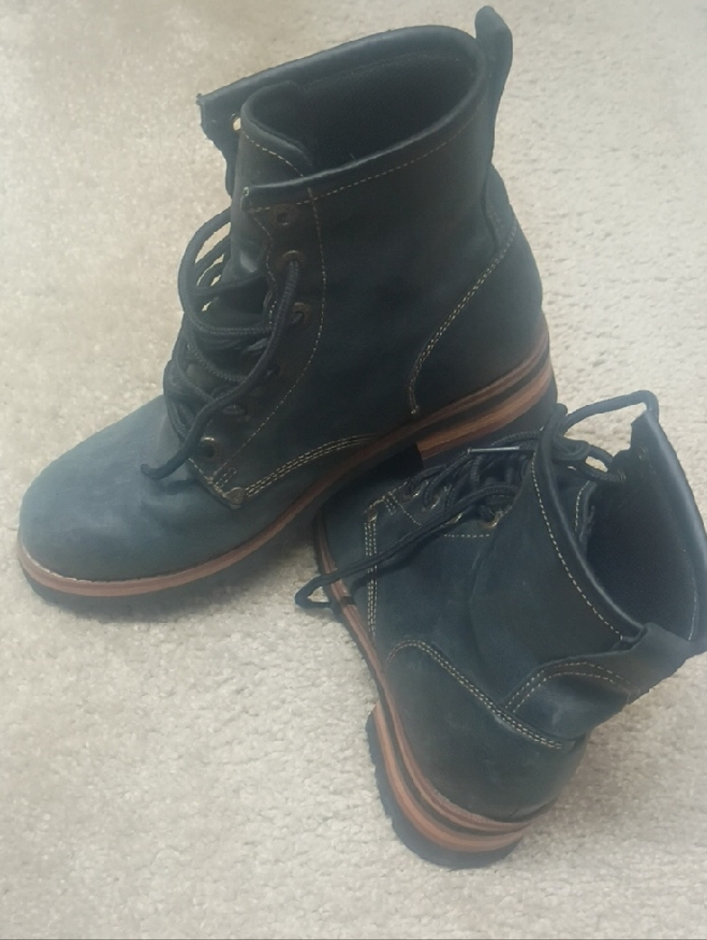 Skechers Black Lace-Up Leather Ankle Boots with Brown Sole